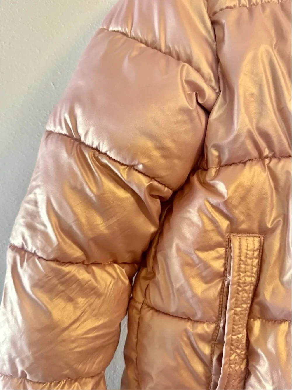 SwissTech Girls Rose Gold Metallic Puffer Jacket 7-8 Kids